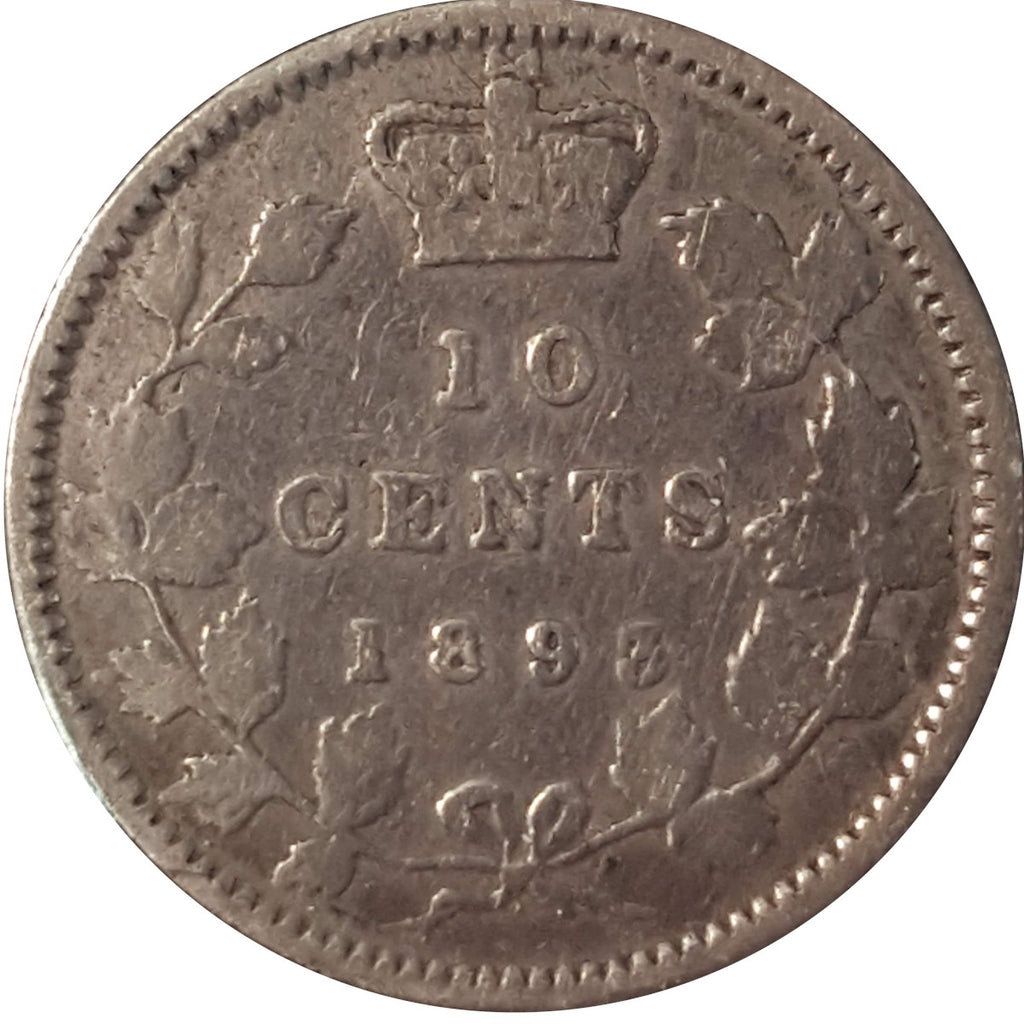 1893 Flat Top 3 Obv. 6 Canada 10-cents VG-F (VG10) $