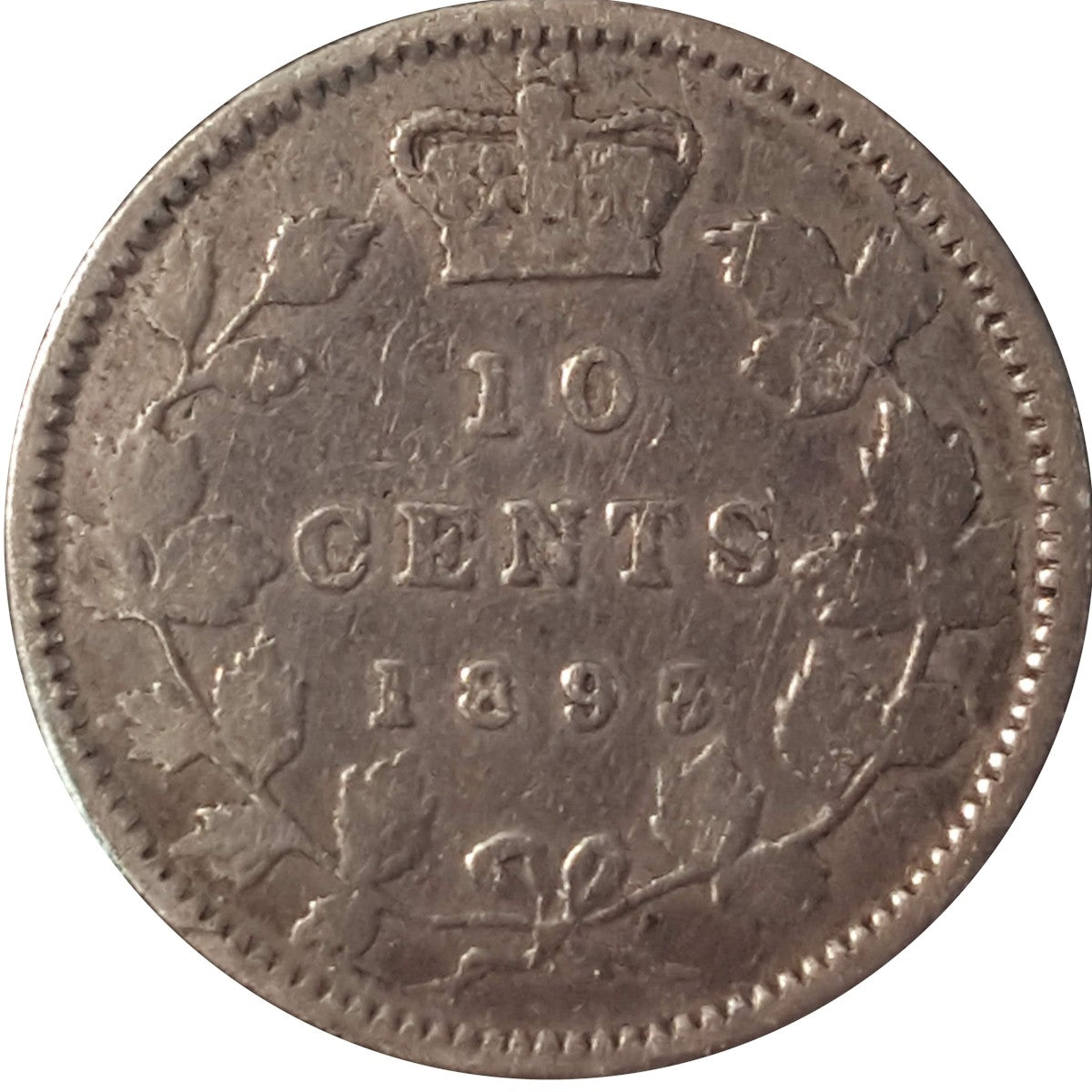 1893 Flat Top 3 Obv. 6 Canada 10-cents VG-F (VG10) $