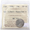1886 Small Repunched 6, Obv. 5 Canada 10-cents ICCS Certified VF30