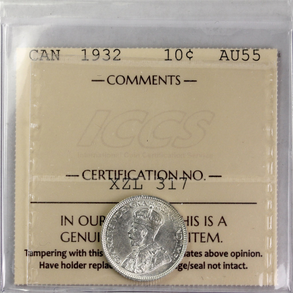 1932 Canada 10-cents ICCS Certified AU55