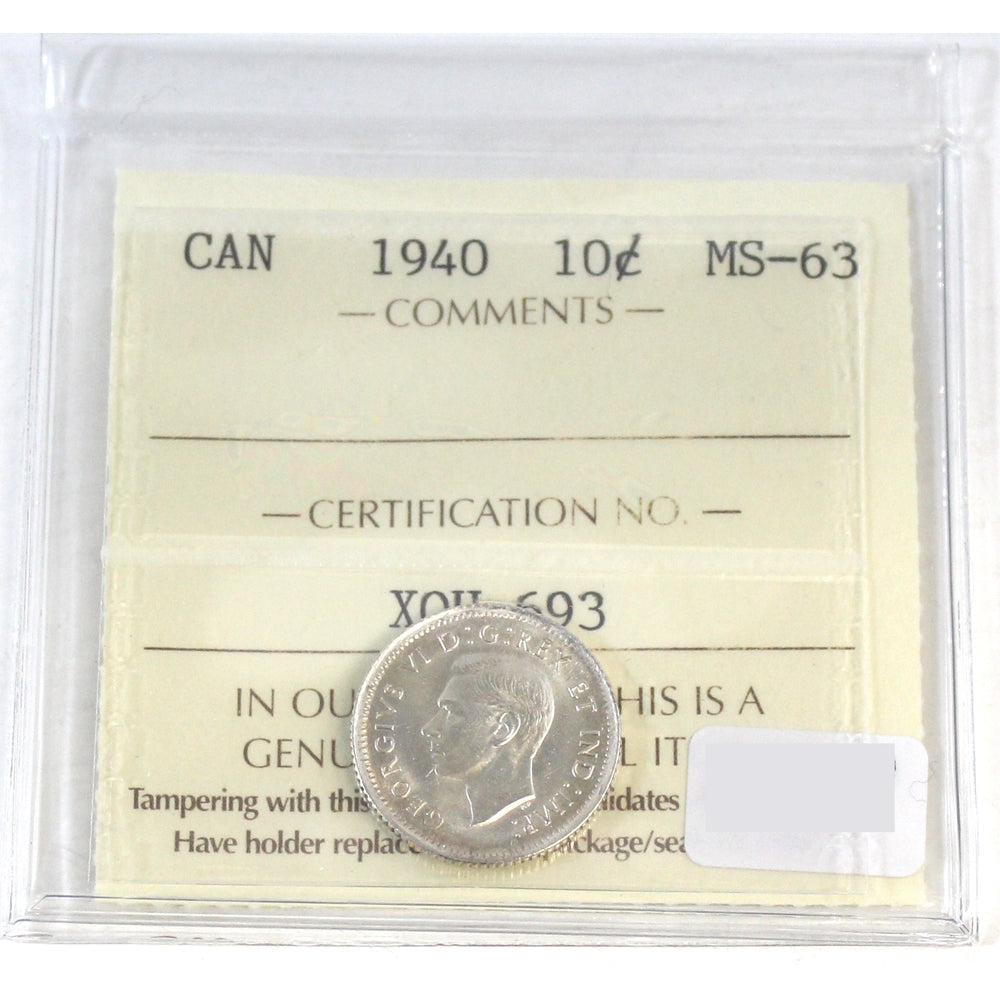 1940 Canada 10-cents ICCS Certified MS-63