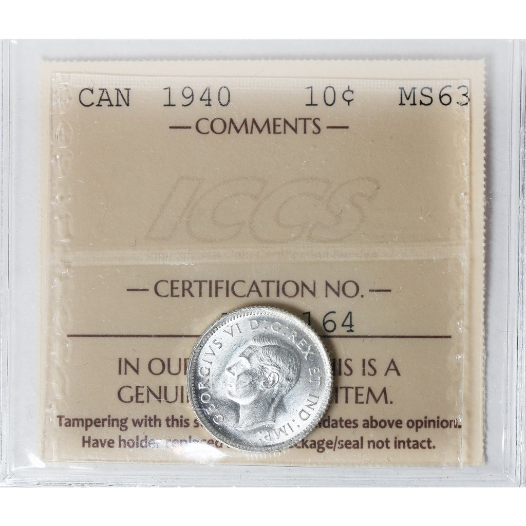 1940 Canada 10-cents ICCS Certified MS63