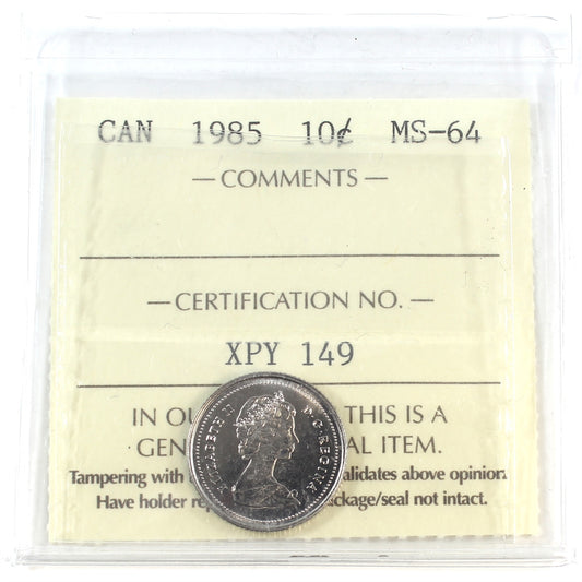 1985 Canada 10-cents ICCS Certified MS64