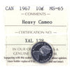 1967 Canada 10-cents ICCS Certified MS65 Heavy Cameo