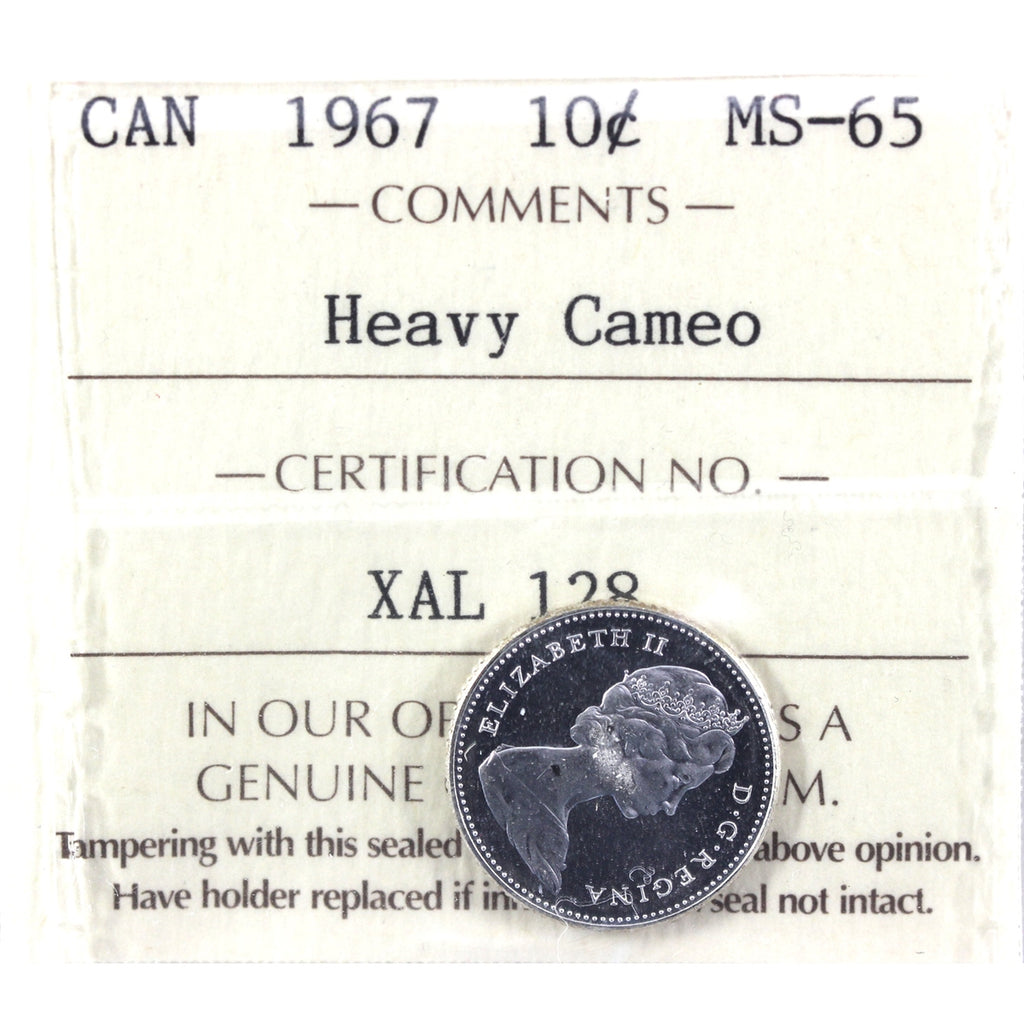 1967 Canada 10-cents ICCS Certified MS65 Heavy Cameo