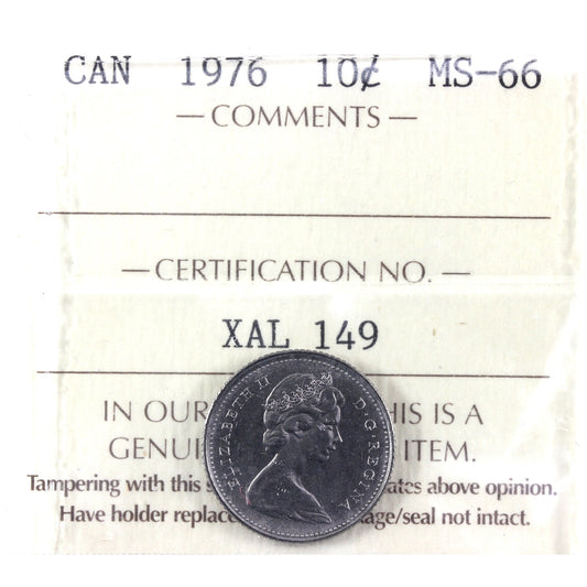 1976 Canada 10-cents ICCS Certified MS66