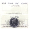 1989 Canada 10-cents ICCS Certified MS64