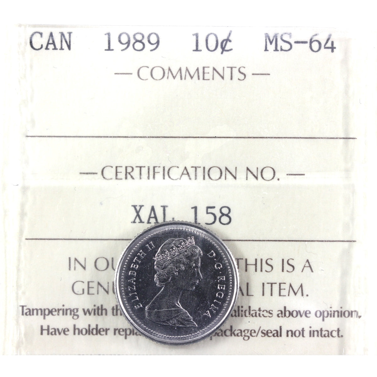 1989 Canada 10-cents ICCS Certified MS64