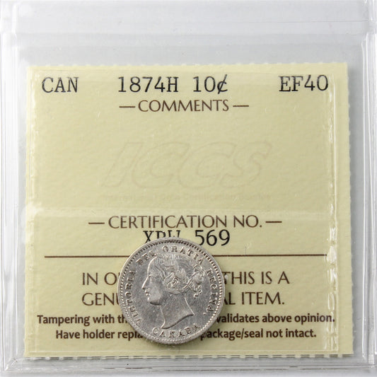 1874H Canada 10-cents ICCS Certified EF40
