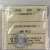 1935 Canada 10-cents ICCS Certified EF45