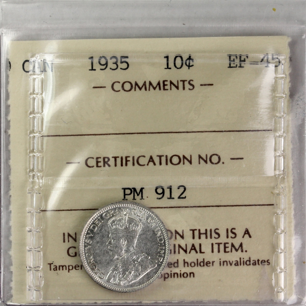 1935 Canada 10-cents ICCS Certified EF45