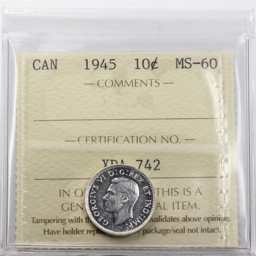 1945 Canada 10-cents ICCS Certified MS60