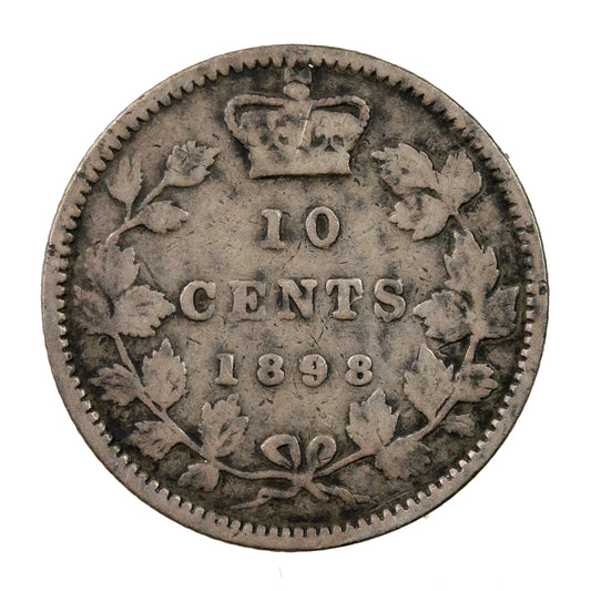 1898 Obv. 5 Canada 10-cents Very Good (VG8)