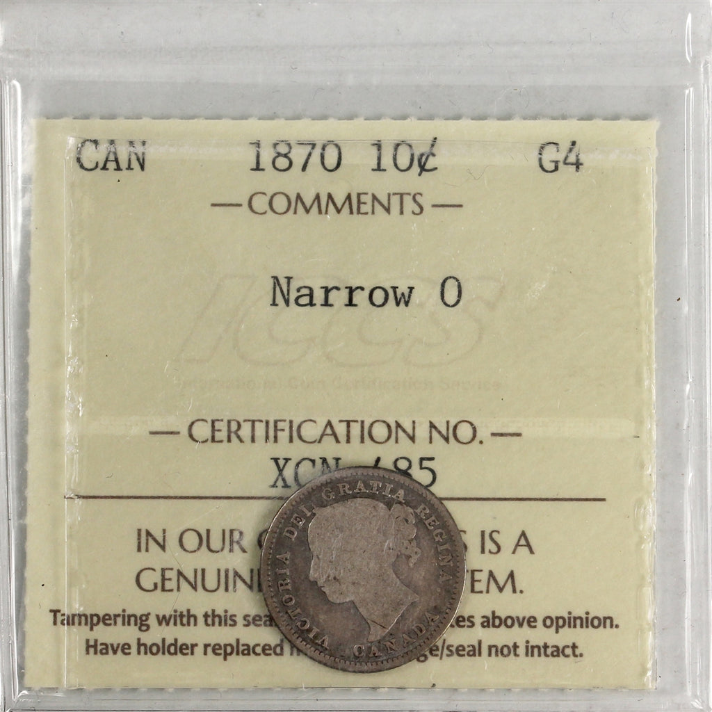 1870 Narrow 0 Canada 10-cents ICCS Certified G4