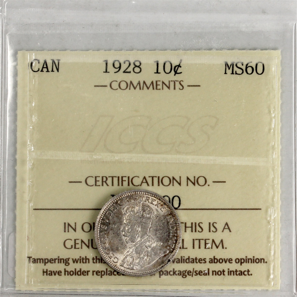 1928 Canada 10-cents ICCS Certified MS60