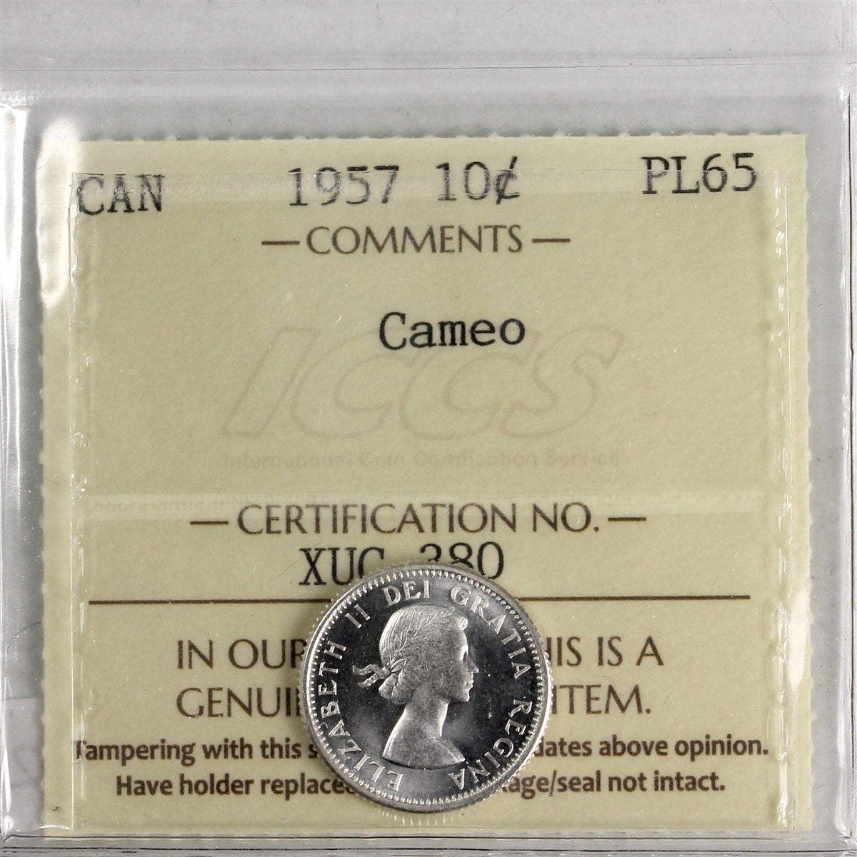 1957 Canada 10-cents ICCS Certified PL-65 Cameo