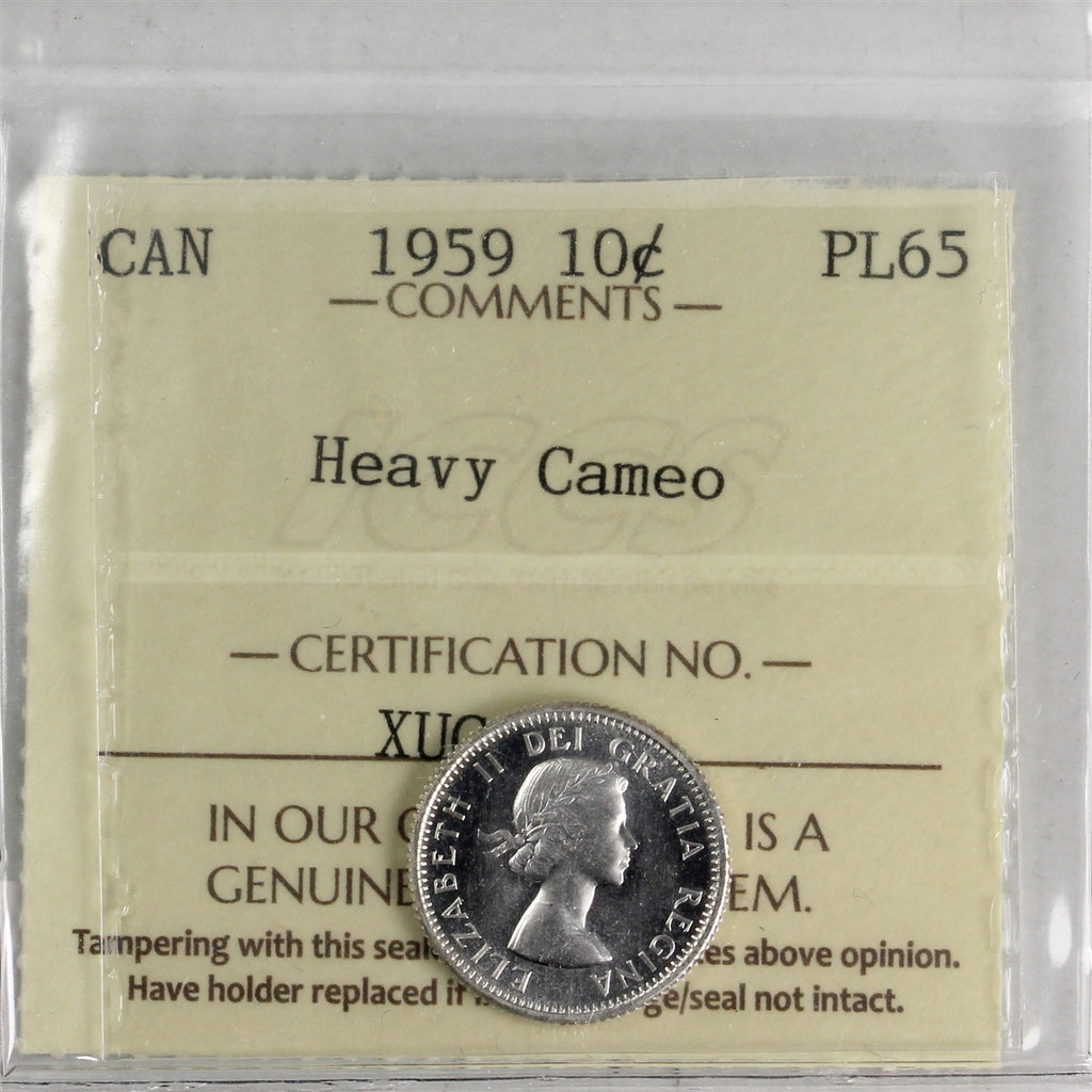 1959 Canada 10-cents ICCS Certified PL65 Heavy Cameo