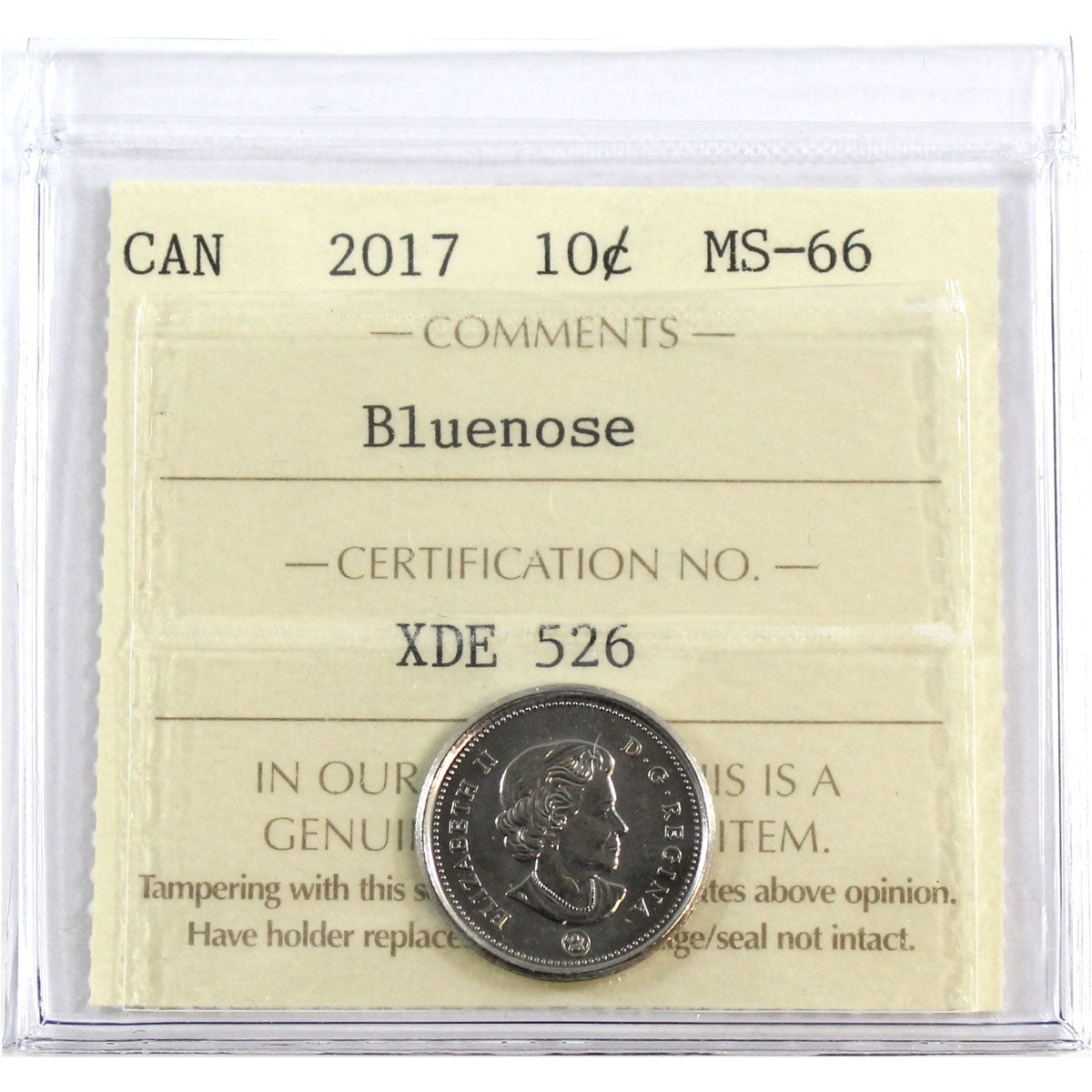 2017 Bluenose Canada 10-cents ICCS Certified MS66