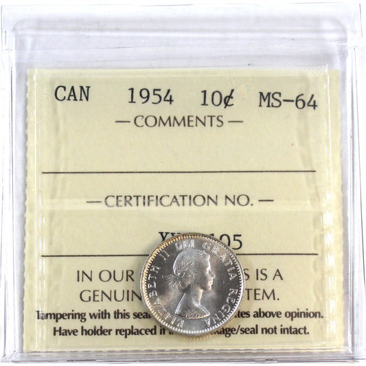 1954 Canada 10-cents ICCS Certified MS64