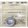 1945 Canada 10-cents ICCS Certified MS-65 (GT 266)