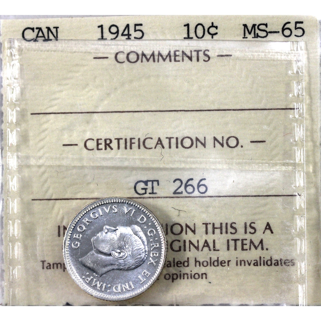 1945 Canada 10-cents ICCS Certified MS-65 (GT 266)
