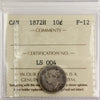 1872H Canada 10-cents ICCS Certified F12