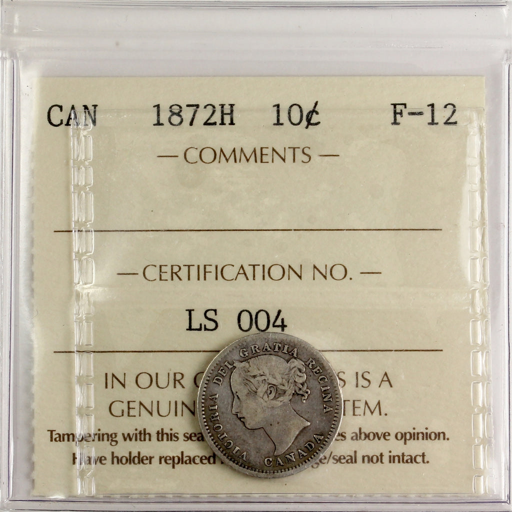 1872H Canada 10-cents ICCS Certified F12