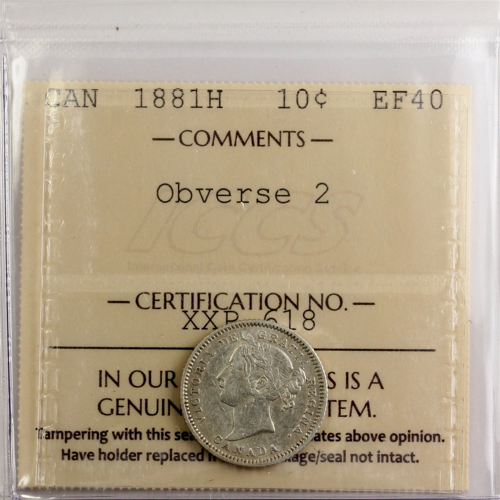 1881H Obv. 2 Canada 10-cents ICCS Certified EF-40