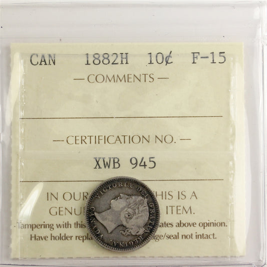 1882H Canada 10-cents ICCS Certified F15