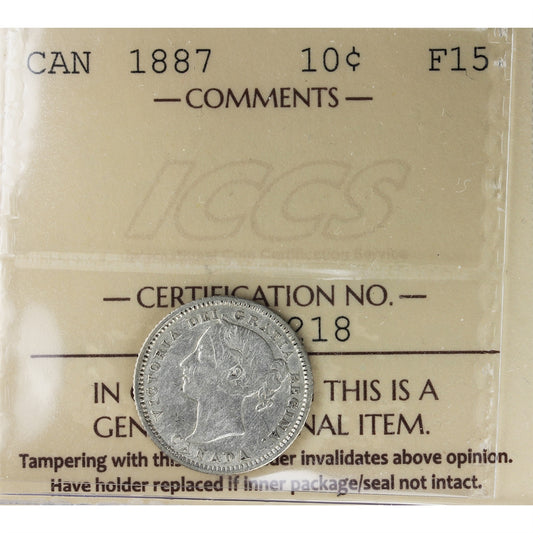 1887 Canada 10-cents ICCS Certified F15