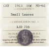 1913 Small Leaves Canada 10-cents ICCS Certified MS62 (XJD 716)