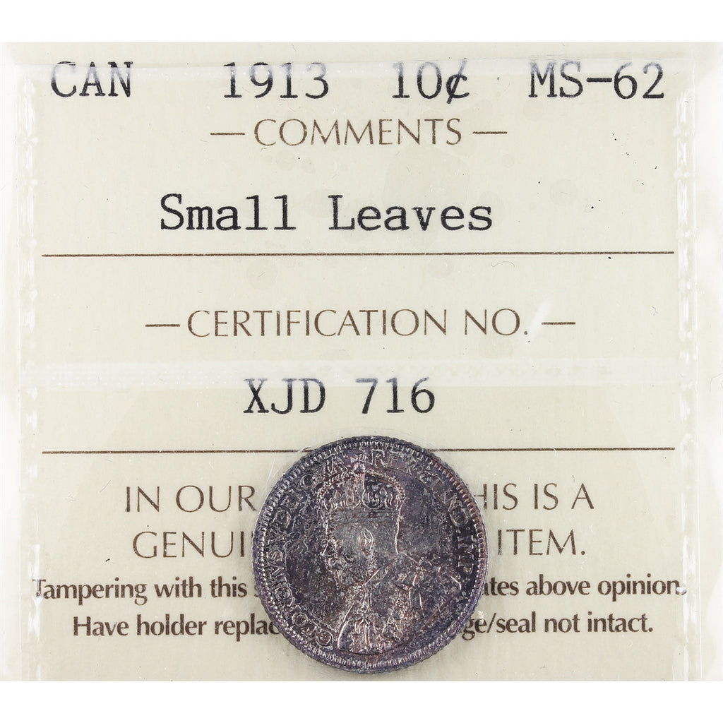1913 Small Leaves Canada 10-cents ICCS Certified MS62 (XJD 716)