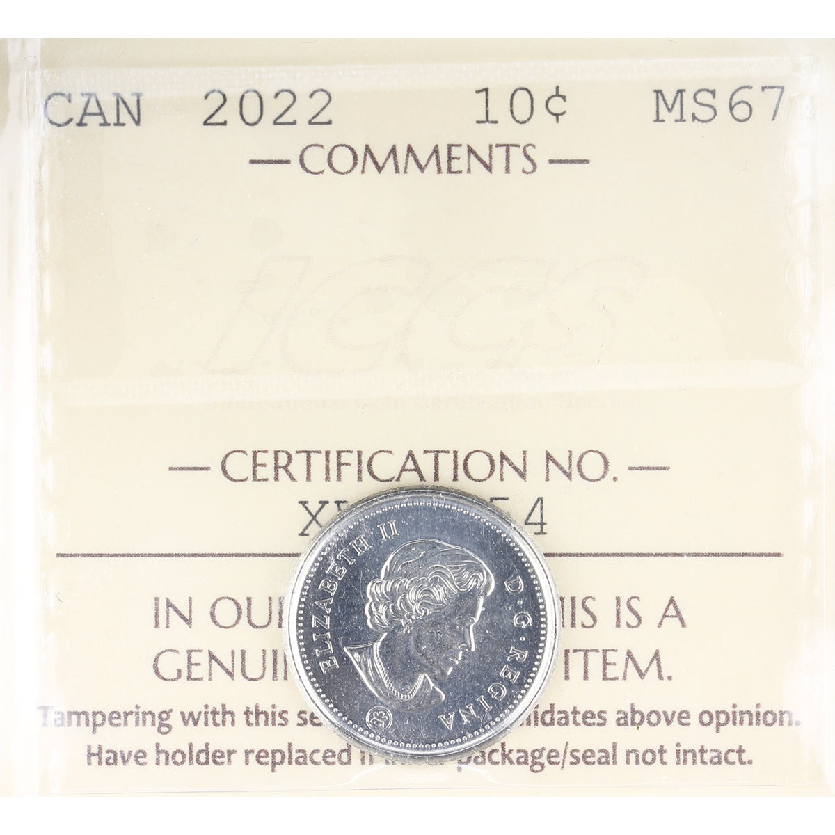 2022 Canada 10-cents ICCS Certiifed MS67