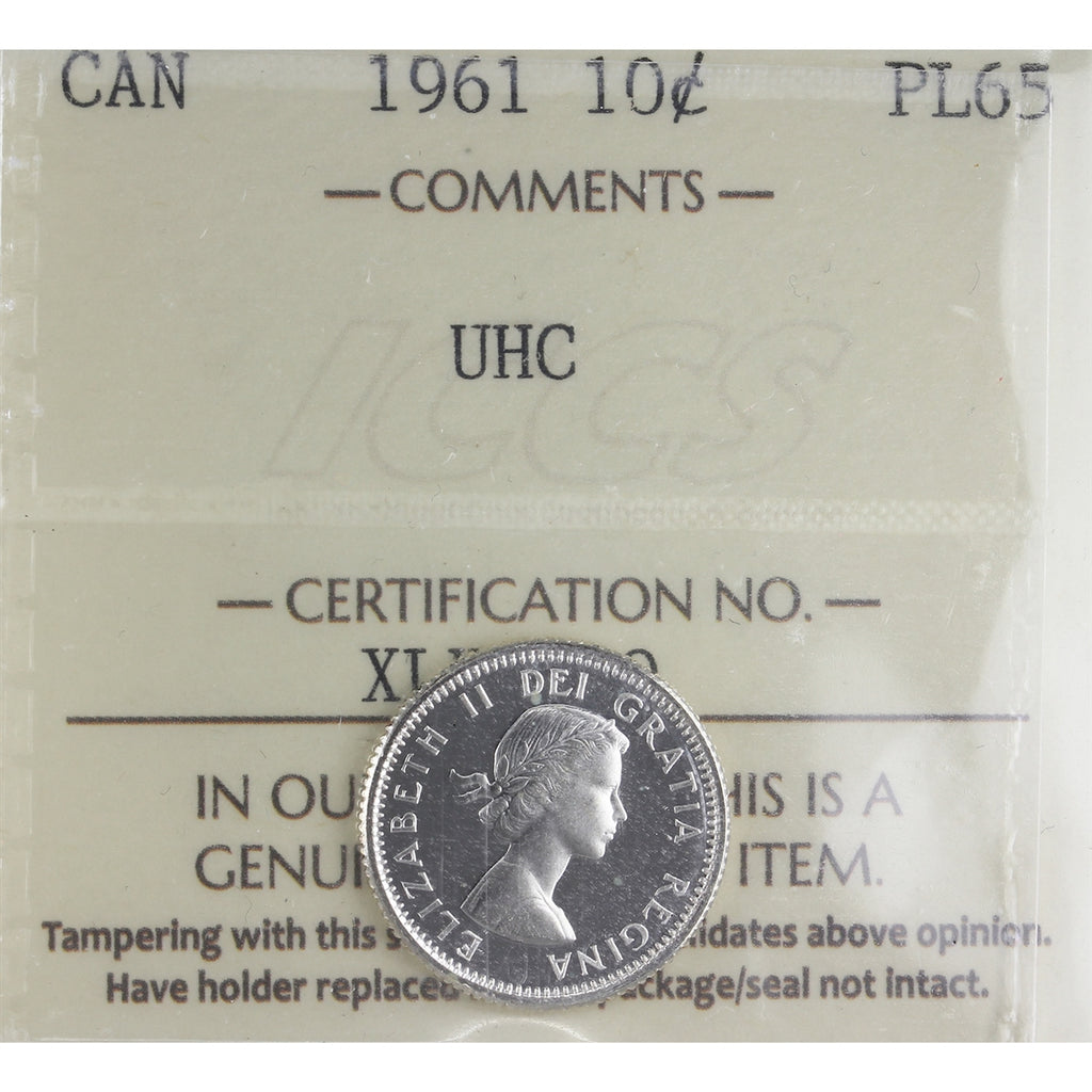 1961 Canada 10-cents ICCS Certified PL65 UHC