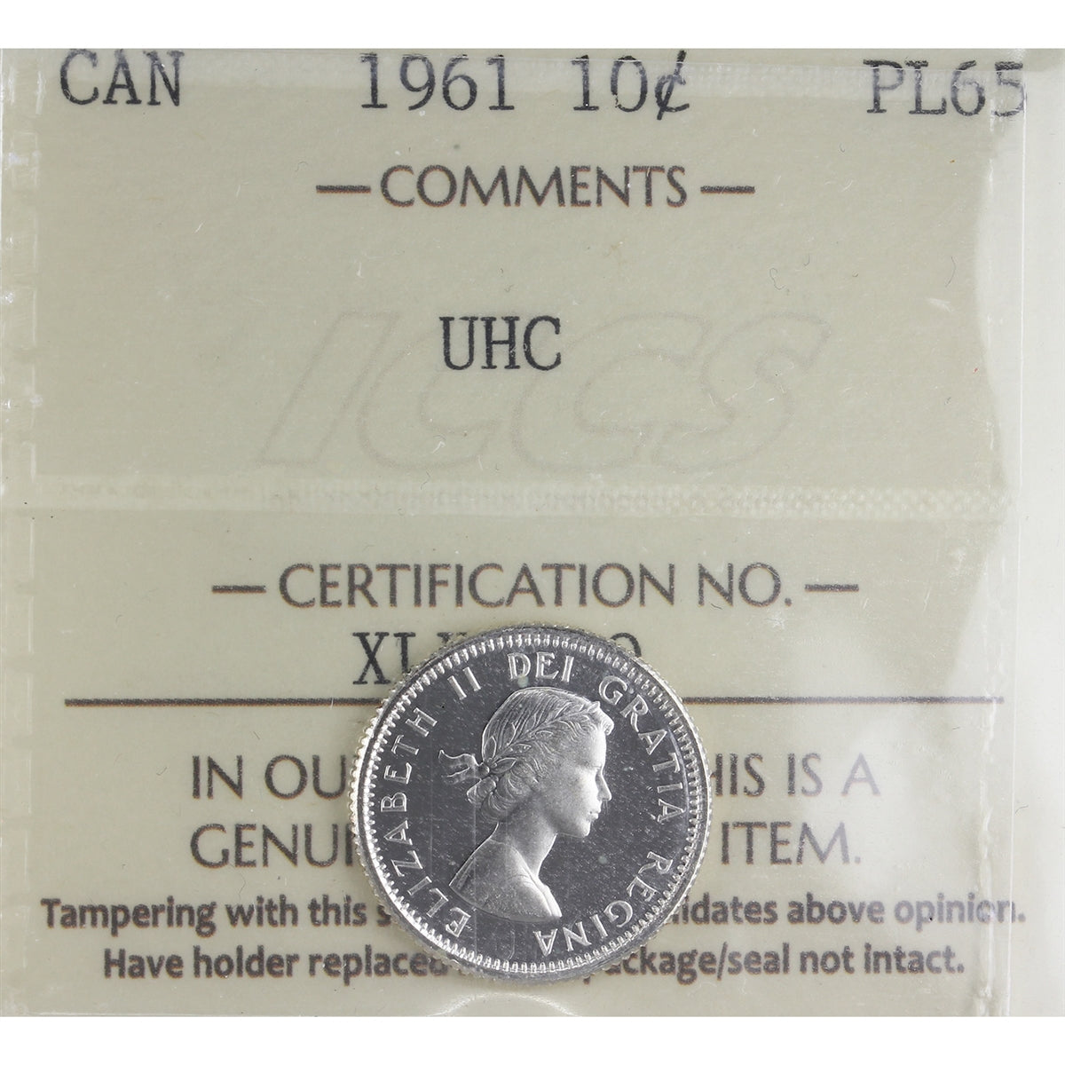 1961 Canada 10-cents ICCS Certified PL65 UHC