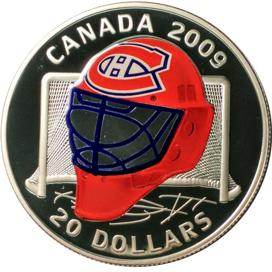 2009 Canada $20 Montreal Canadiens NHL Goalie Mask & Acrylic Stand Sterling Silver (Capsule Lightly Scuffed)