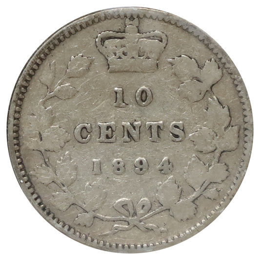 1894 Obv. 6 Canada 10-cents Very Good (VG8)