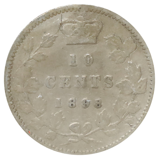 1898 Obv. 6 Canada 10-cents Very Good (VG8)