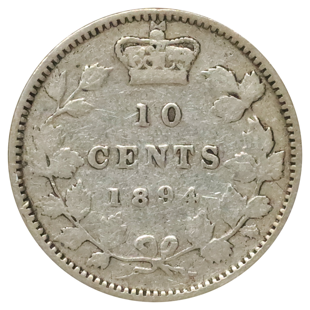 1894 Obv. 5 Canada 10-cents Fine (F12) $