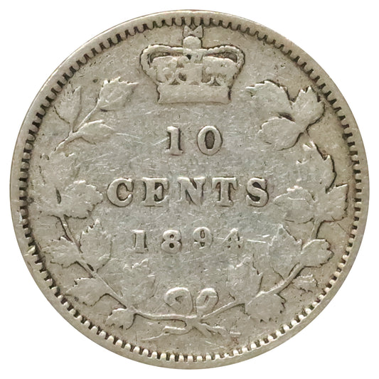 1894 Obv. 5 Canada 10-cents Fine (F12) $