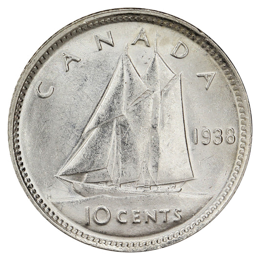 1938 Canada 10-cents Almost Uncirculated (AU50)