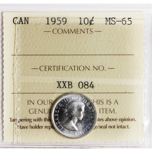 1959 Canada 10-cents ICCS Certified MS65