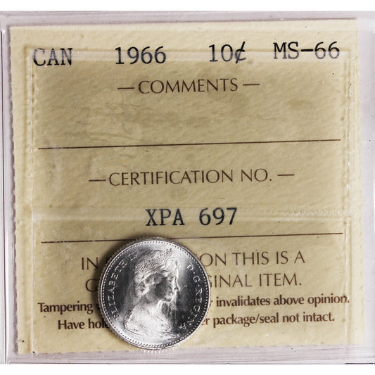 1966 Canada 10-cents ICCS Certified MS66