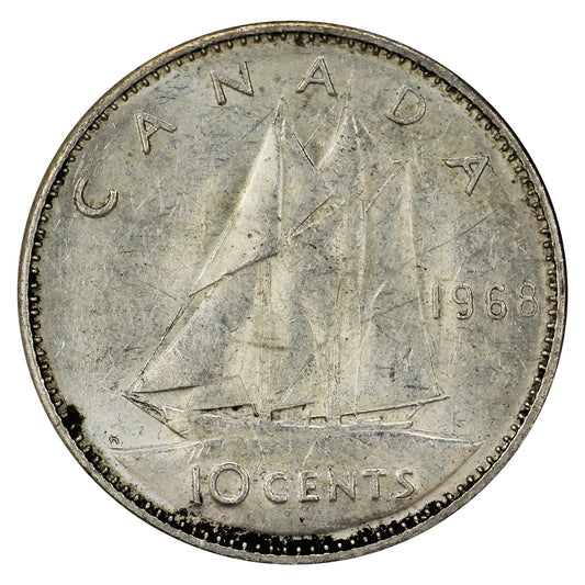1968 Silver Canada 10-cents Circulated