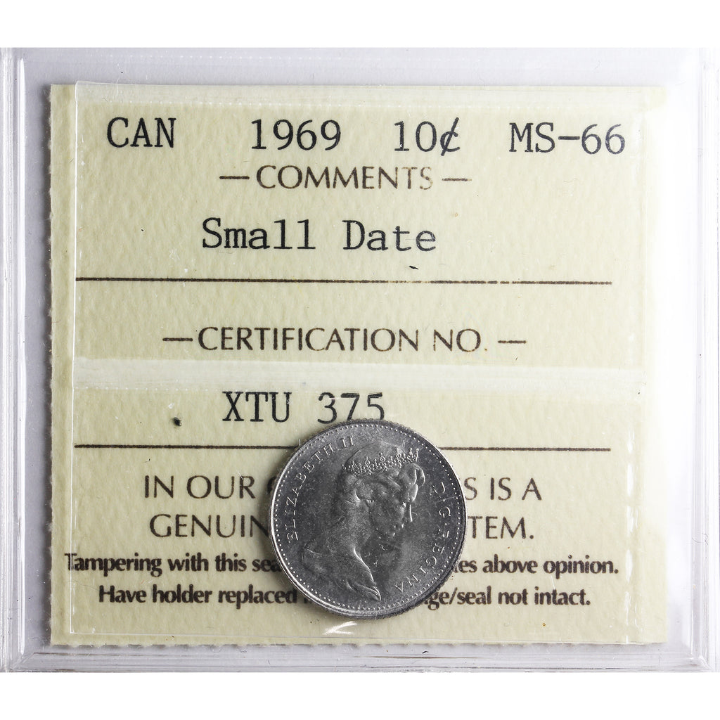 1969 Small Date Canada 10-cents ICCS Certified MS-66