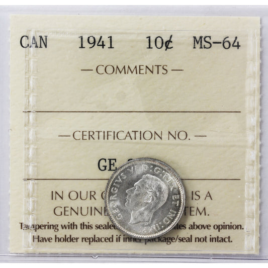 1941 Canada 10-cents ICCS Certified MS64