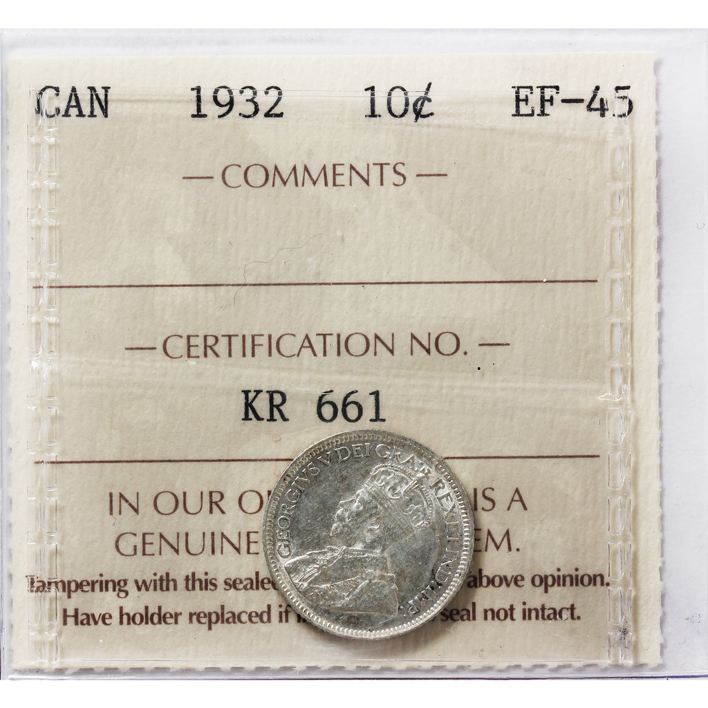 1932 Canada 10-cents ICCS Certified EF-45