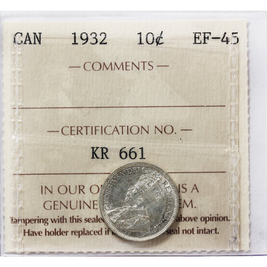 1932 Canada 10-cents ICCS Certified EF-45