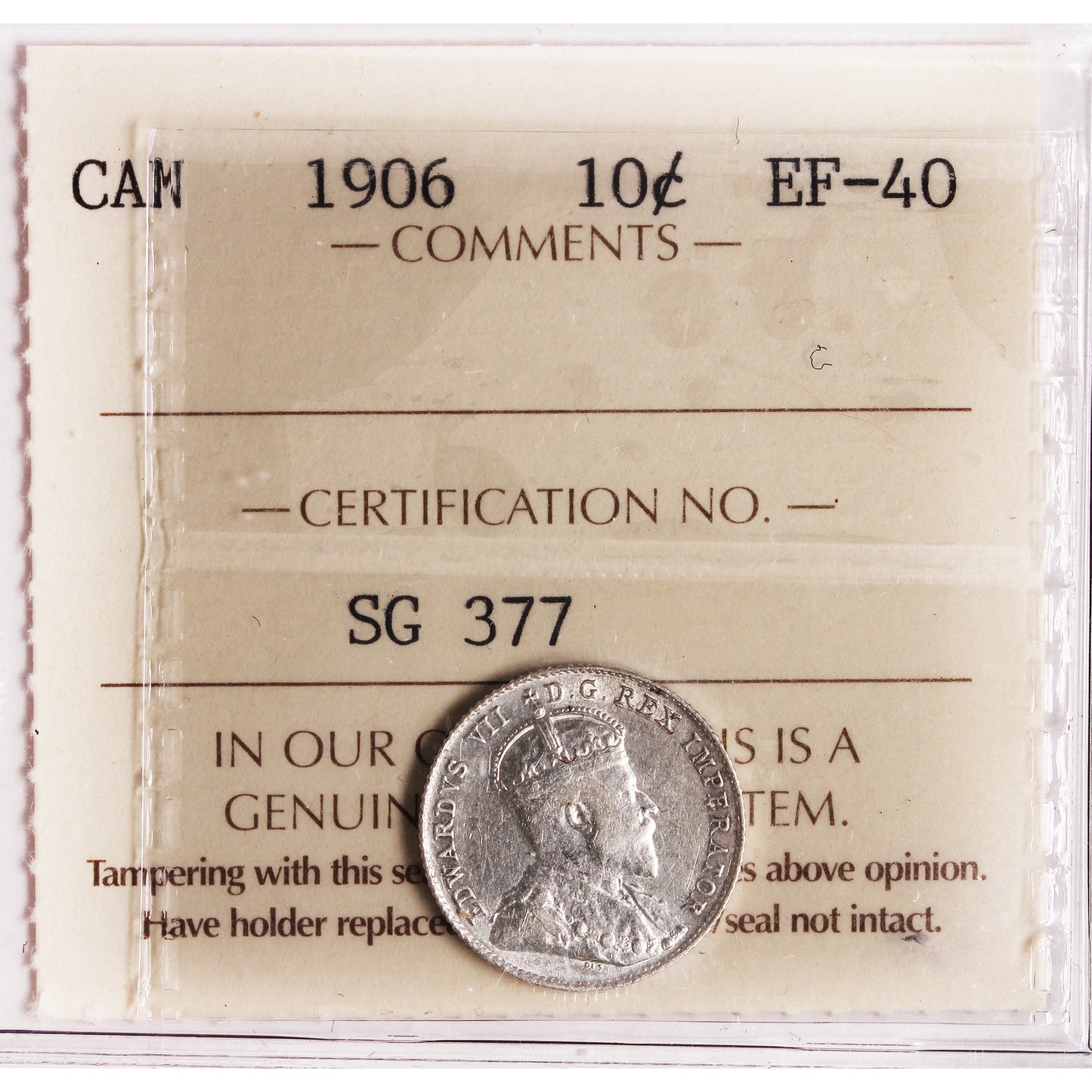 1906 Canada 10-cents ICCS Certified EF40