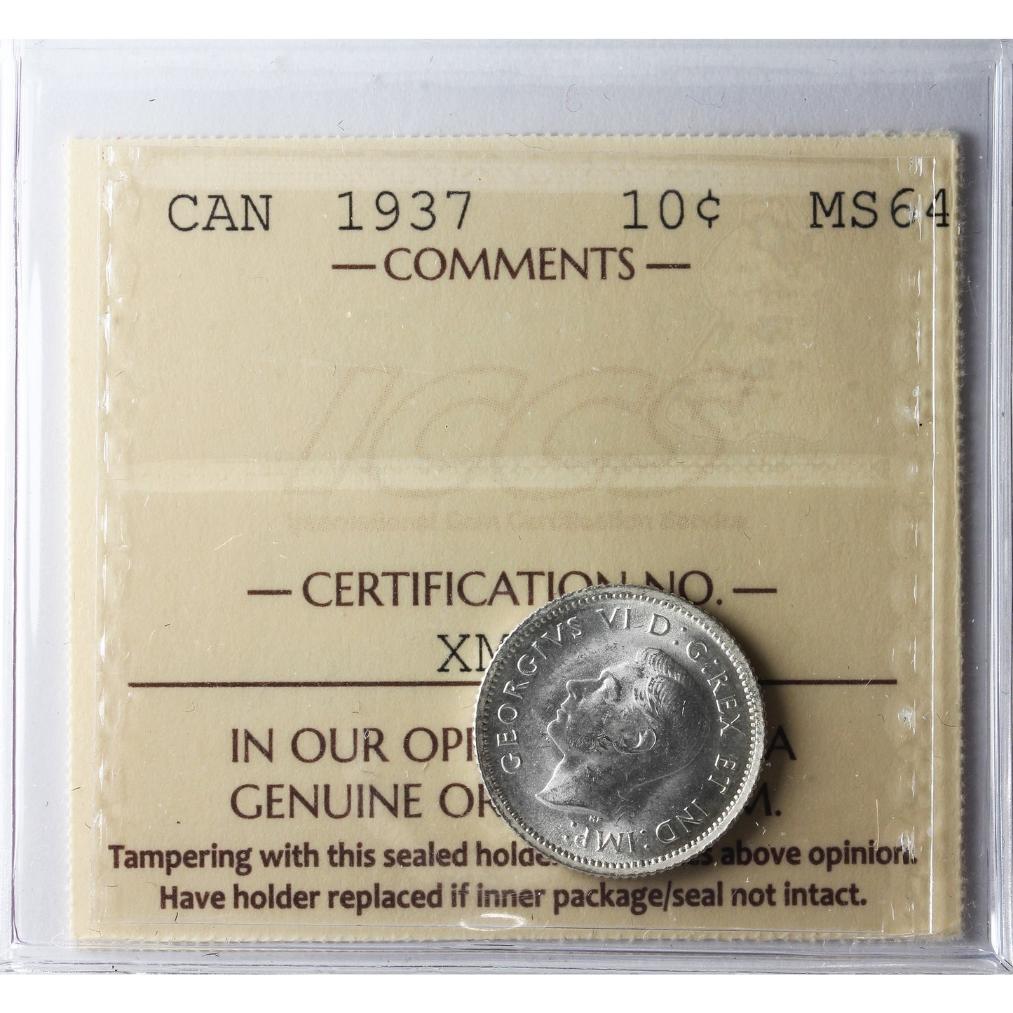 1937 Canada 10-cents ICCS Certified MS64
